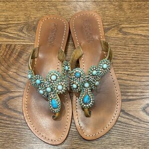 Mystique Boutique Turquoise and Brown Beaded Sandals